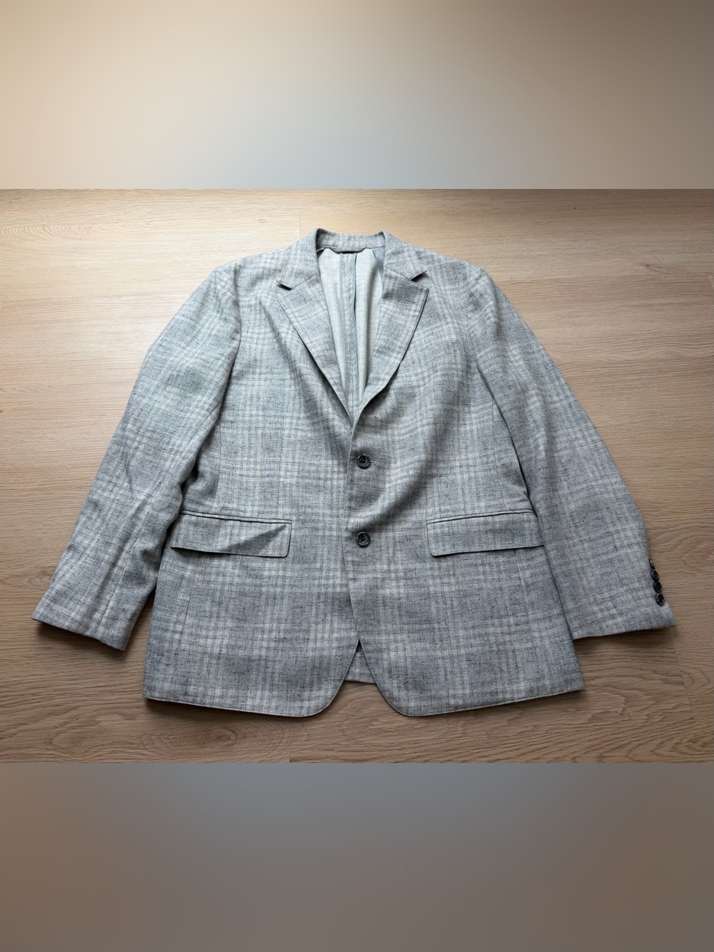 Bonobos Wool Linen Blend Sport Coat Blazer 40R Standard Fit Gray Plaid